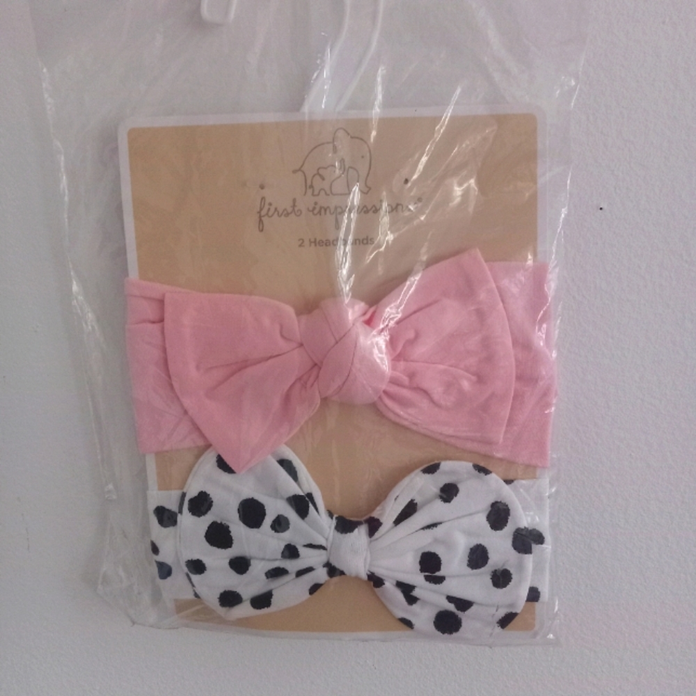 First Impressions 2 Headbands Polka Dot & Light Pink